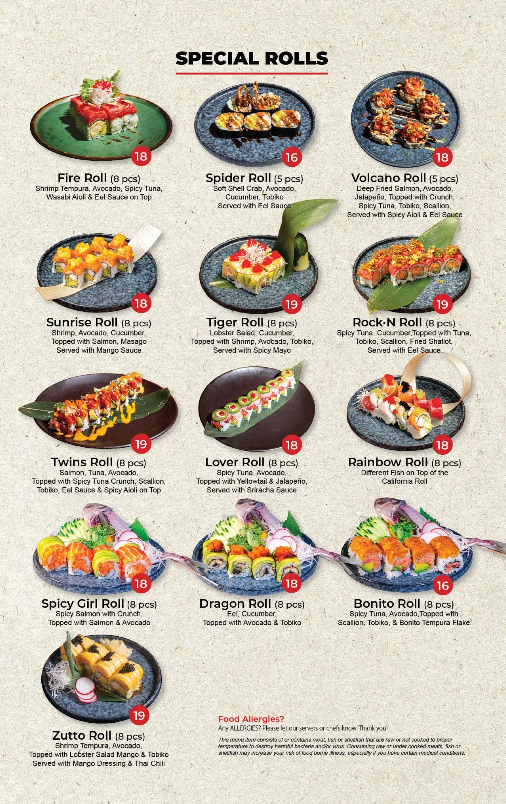 Special Rolls at Zutto Japanese Ramen Sushi Bar