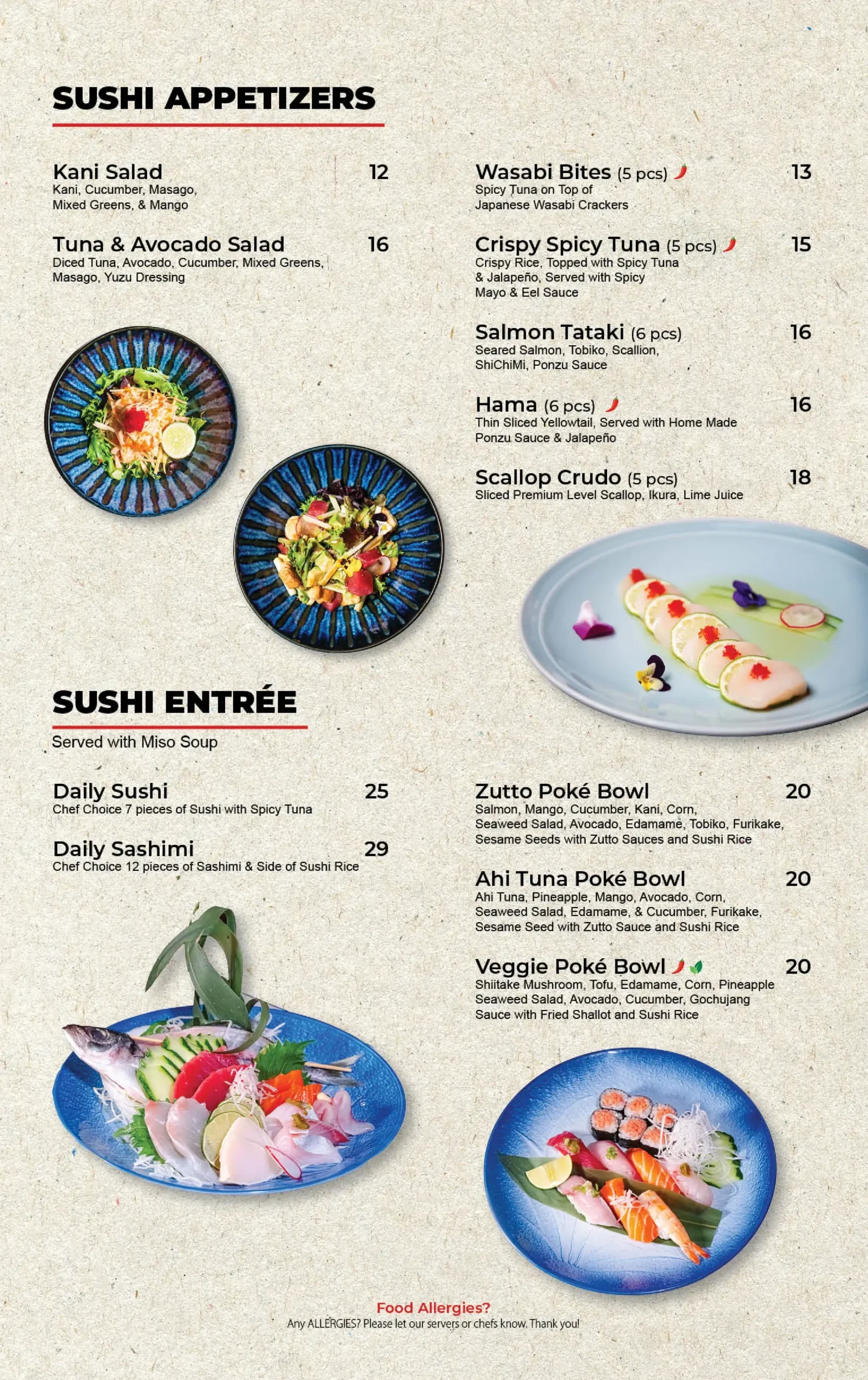 Sushi Appetizers at Zutto Restaurant